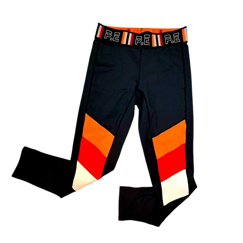 P.E Nation Orange Red White Black Stripe Yoga Workout Gym Leggings Size Small